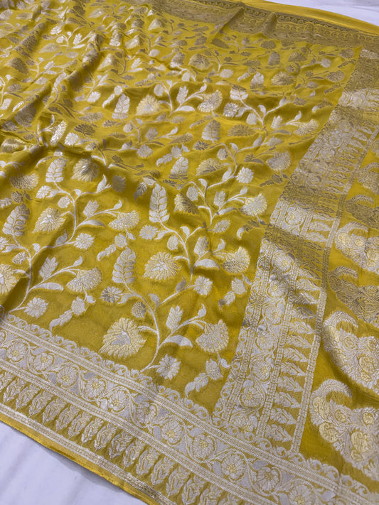 Haldi Yellow Banarasi Viscose Khaddi Georgette Saree