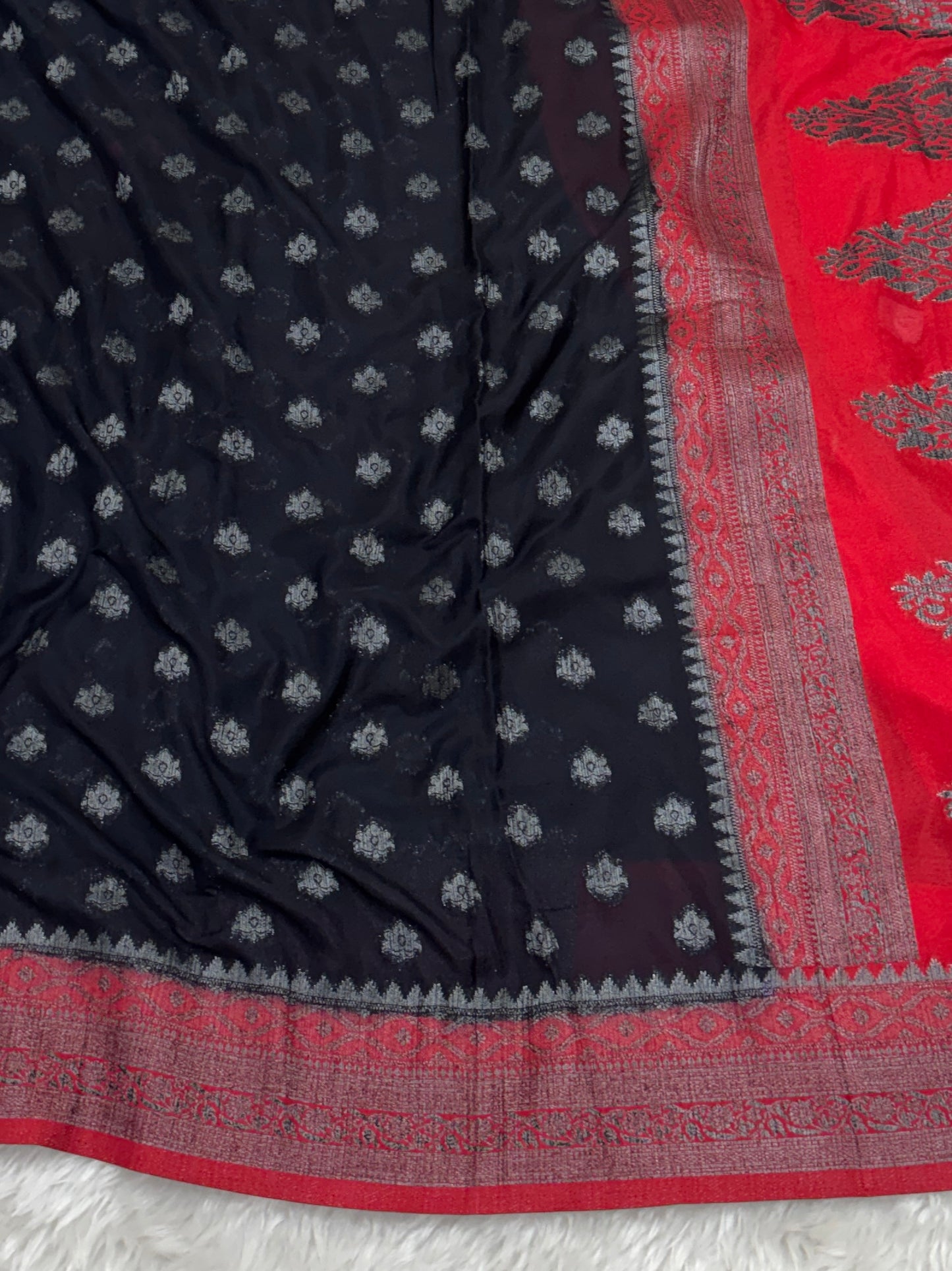 Black to Maroon Banarasi Crepe Georgette Saree