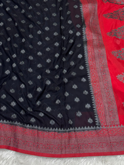 Black to Maroon Banarasi Crepe Georgette Saree
