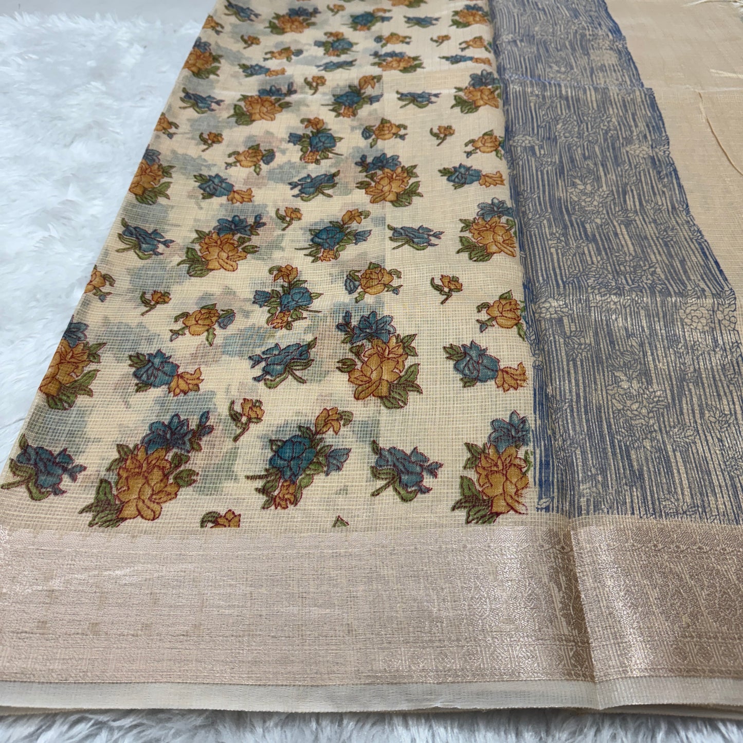 Banarasi Cotton Kota Check Printed Saree