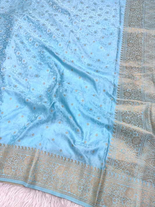 Sky Blue Banarasi Mashru Silk Saree