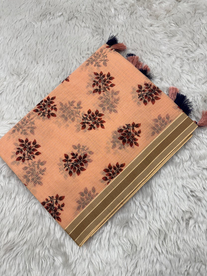 Block Print Cotton Kota Doria Saree