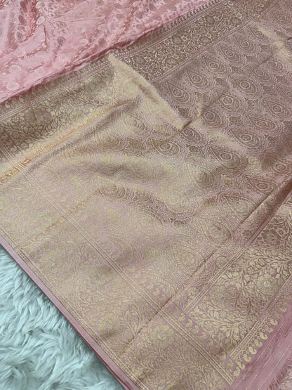 Peachish Pink Banarasi Mashru Silk Saree