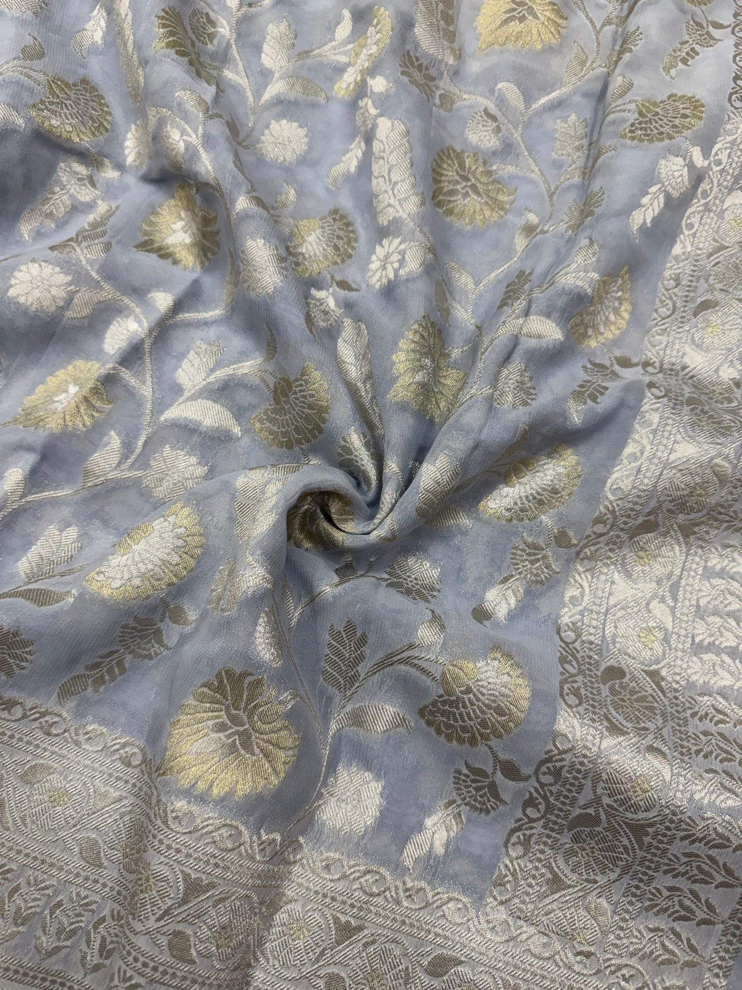 Ash Grey Banarasi Viscose Khaddi Georgette Saree