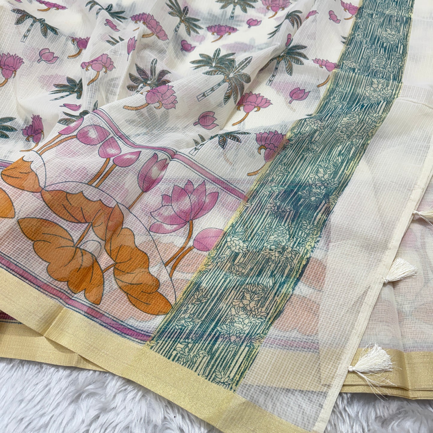 Block Print Cotton Kota Doria Saree