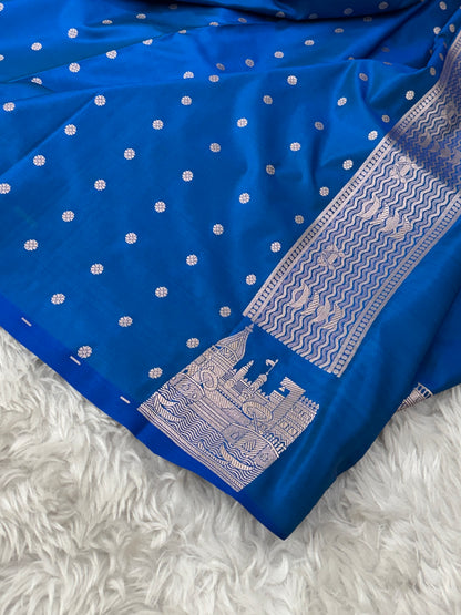 Royal Blue Kashi Ghat Banarasi Satin Katan Silk Saree