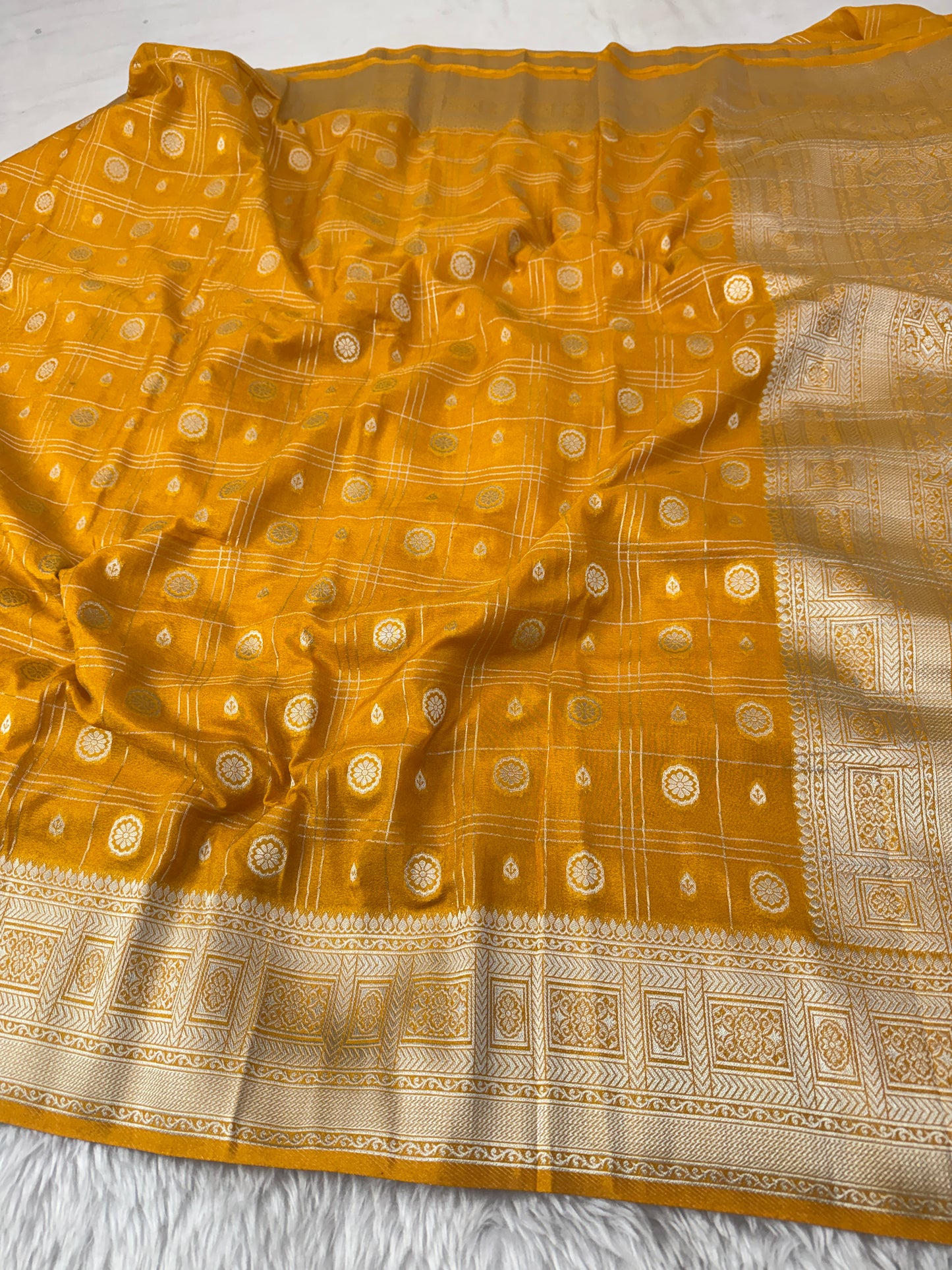 Mustard Yellow Banarasi Crepe Georgette Saree