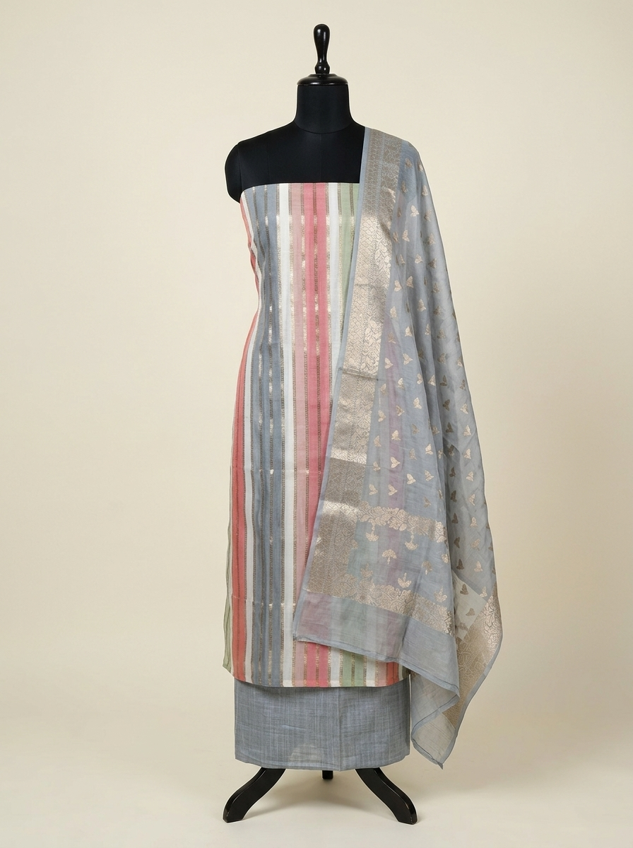 Grey Rangkaat Mul Chanderi Banarasi Suit Set