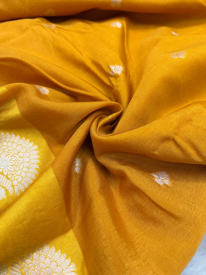 Mustard Yellow Banarasi Mango Silk Saree