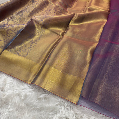 Golden Blue Kanjivaram Kora Tissue Silk Saree