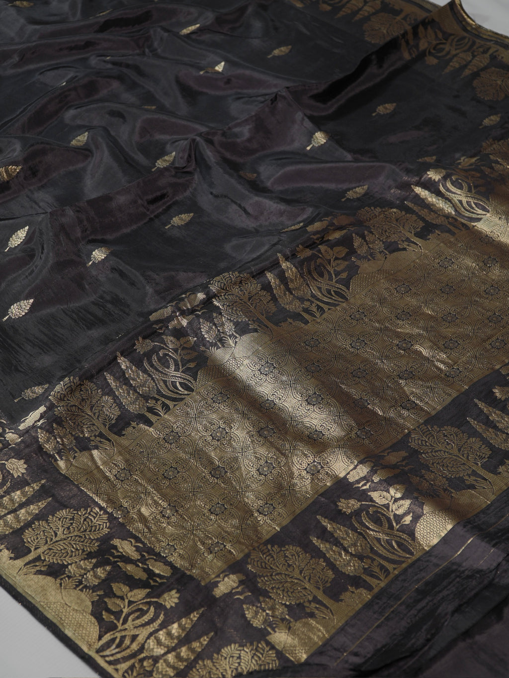 Black Banarasi Organza Crepe Silk Saree