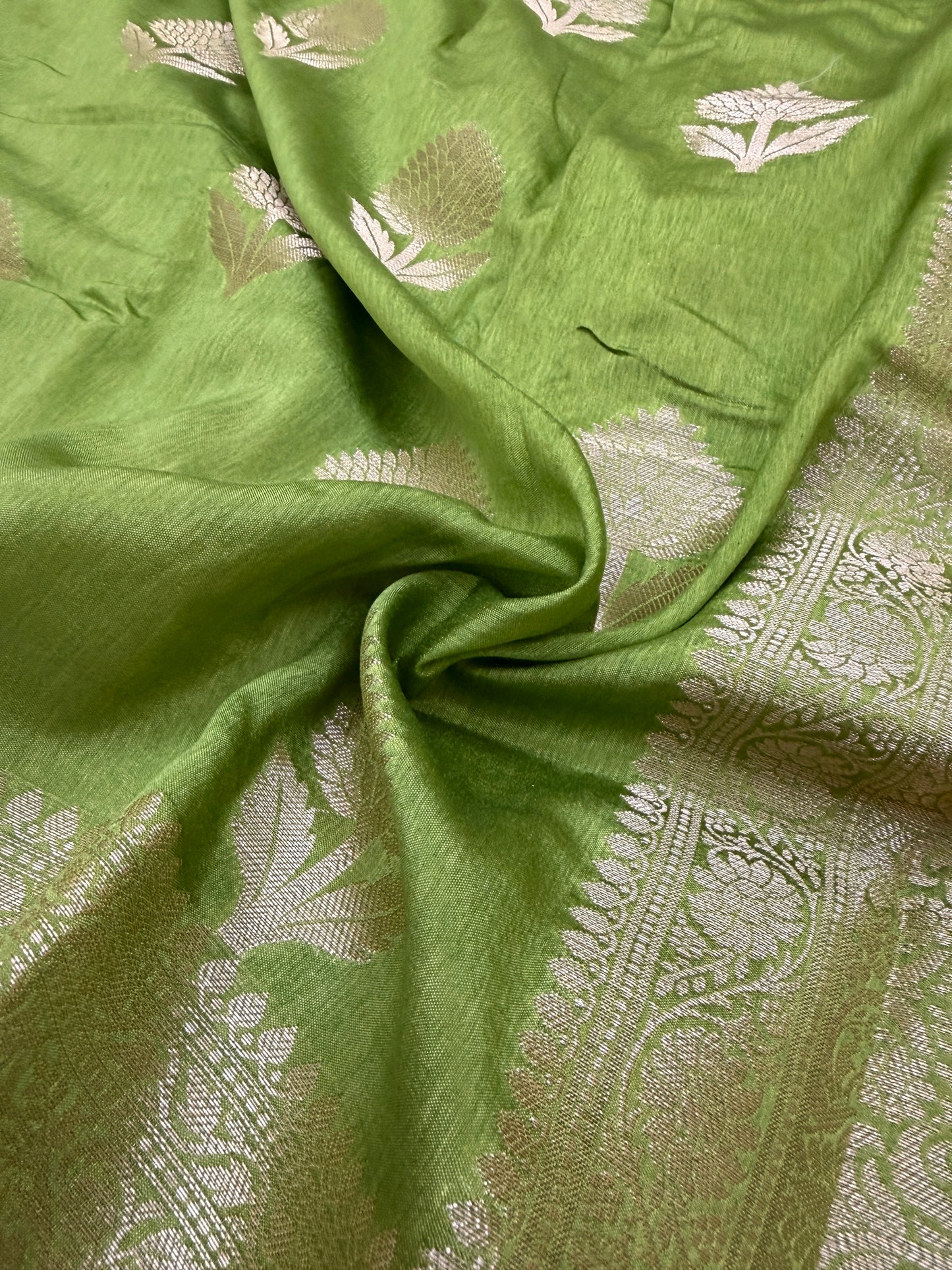 Leaf Green Banarasi Mango Silk Saree