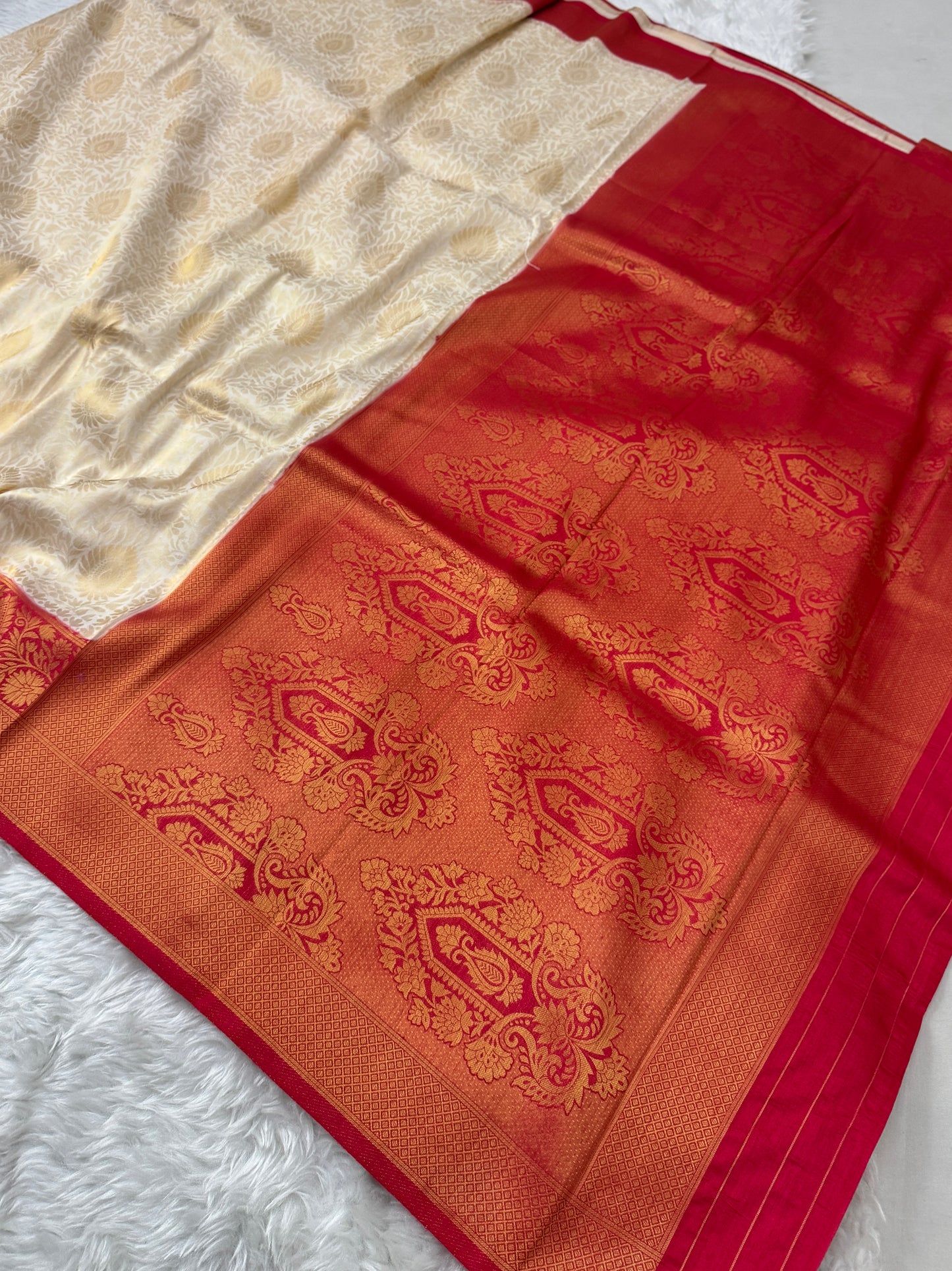 Off White to Rani Pink Kanjivaram Soft Silk Saree