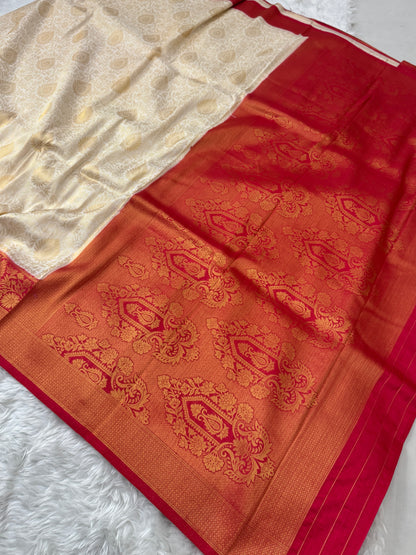 Off White to Rani Pink Kanjivaram Soft Silk Saree