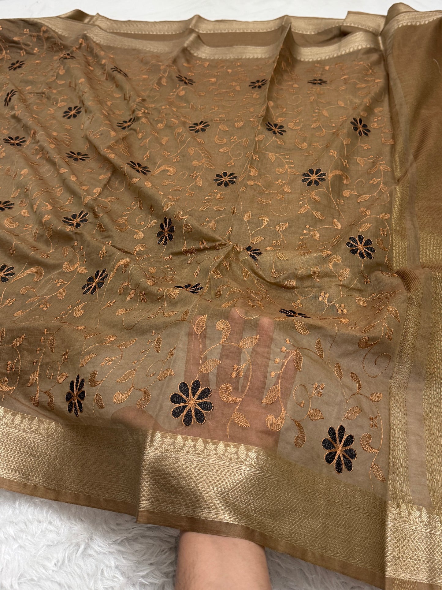 Chiku Mul Chanderi Chikankari Saree