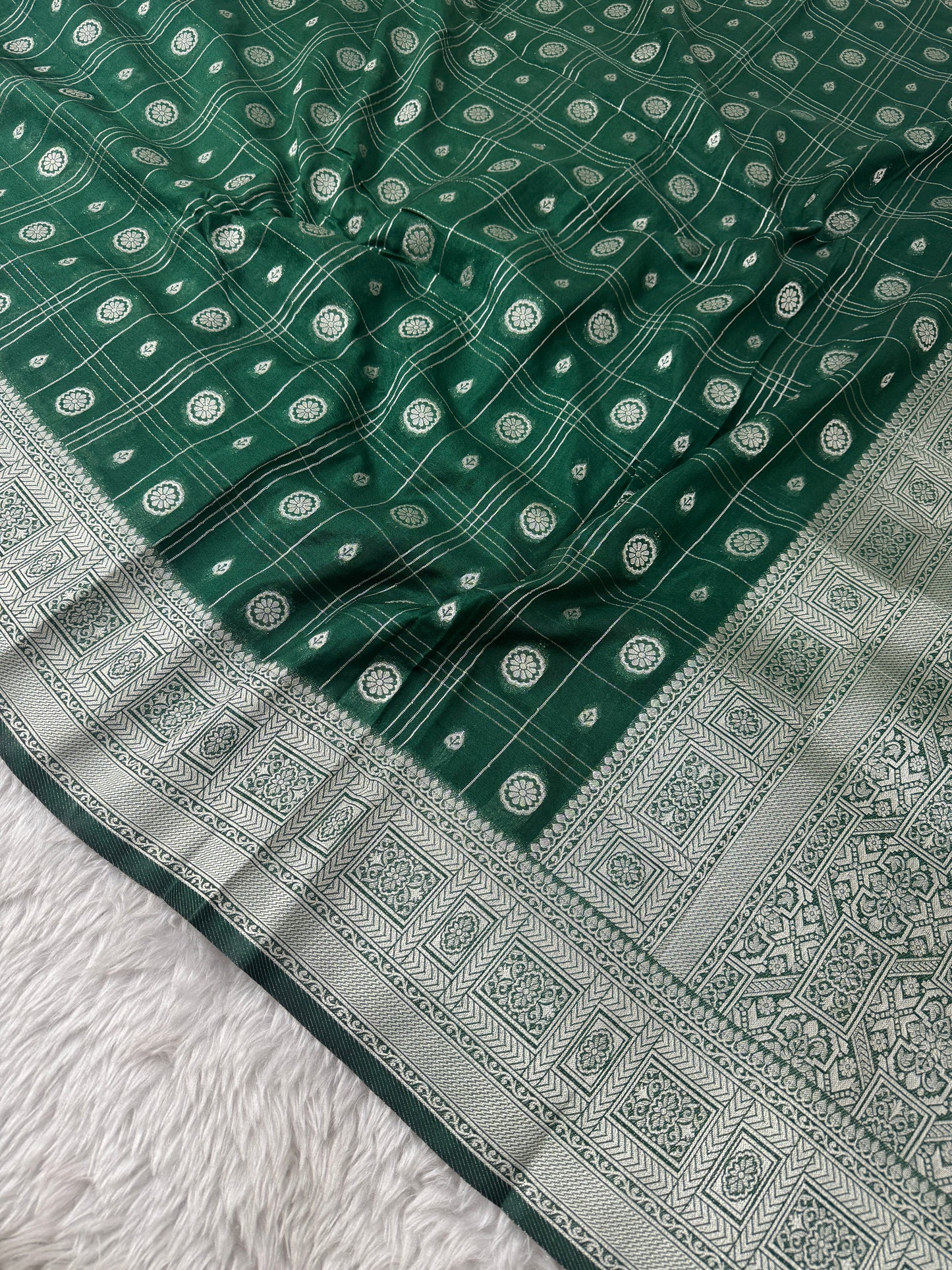 Bottle Green Banarasi Crepe Georgette Saree