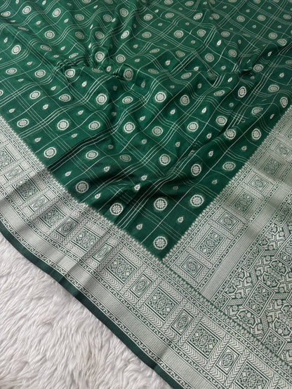 Bottle Green Banarasi Crepe Georgette Saree