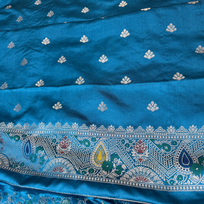 German Blue Banarasi Meenakari Mashru Silk Saree - BN59