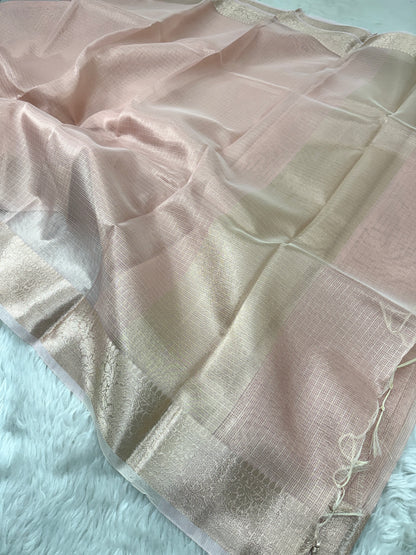 Powder Pink Tissue Silk Banarasi Border Saree