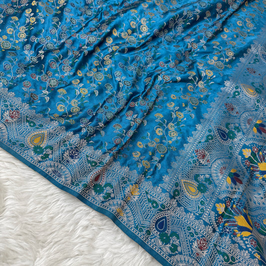 German Blue Banarasi Meenakari Mashru Silk Saree - BN59