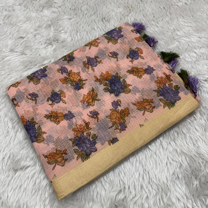 Floral Print Cotton Kota Doria Saree