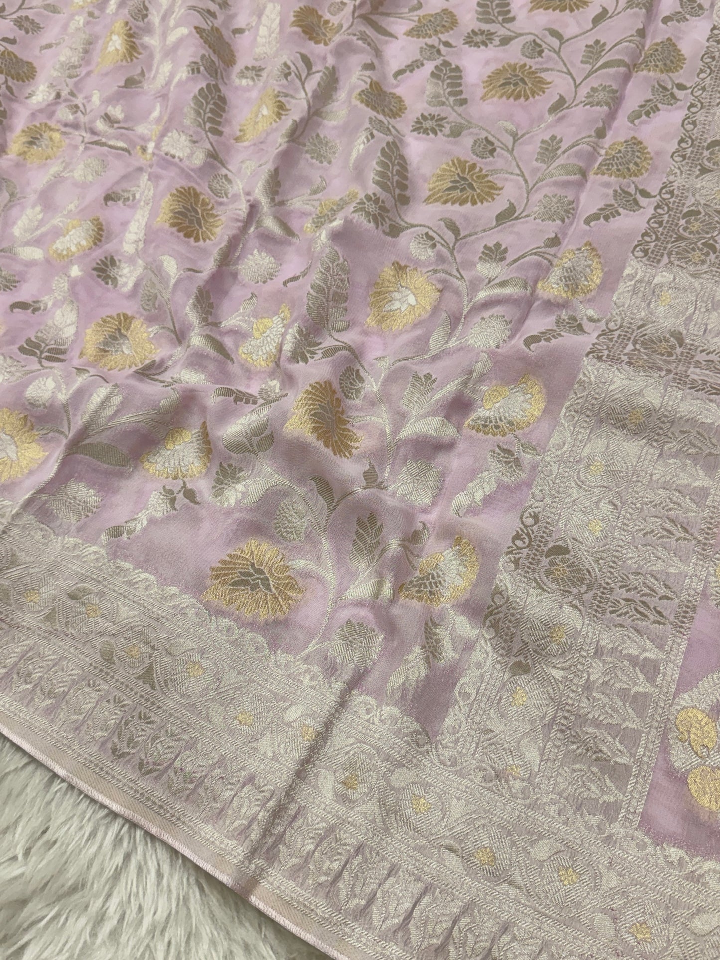 Baby Pink Banarasi Viscose Khaddi Georgette Saree