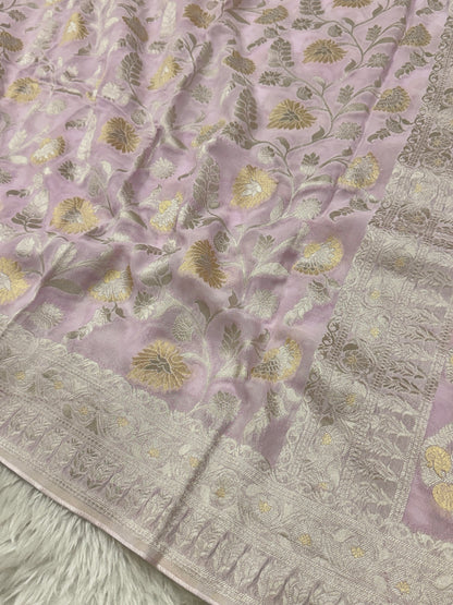 Baby Pink Banarasi Viscose Khaddi Georgette Saree