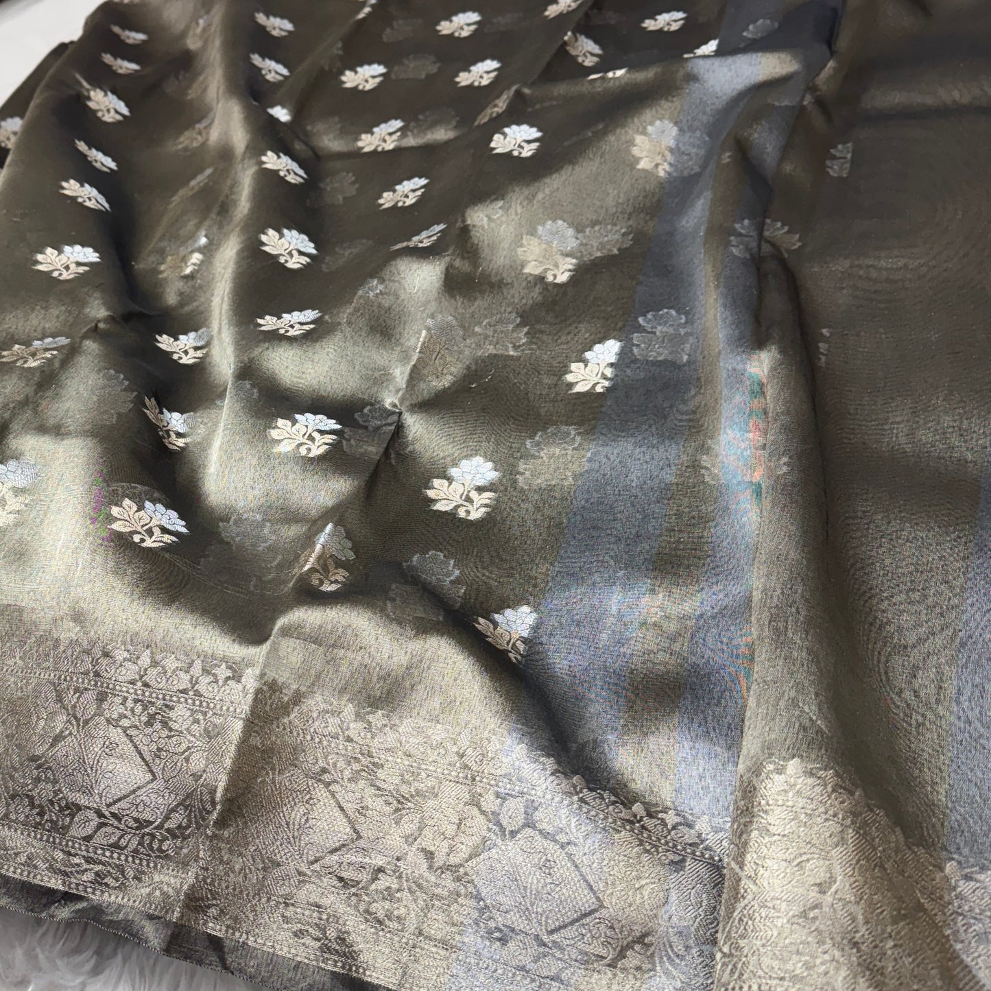 Charcoal Black Banarasi Tissue Silk Saree