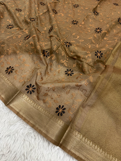 Chiku Mul Chanderi Chikankari Saree