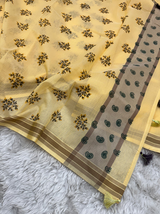 Block Print Cotton Kota Doria Saree