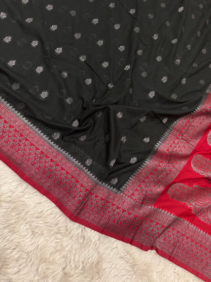 Black to Maroon Banarasi Crepe Georgette Saree