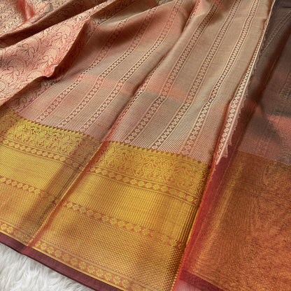 Metallic Maroon Kanjivaram Tissue Silk Saree