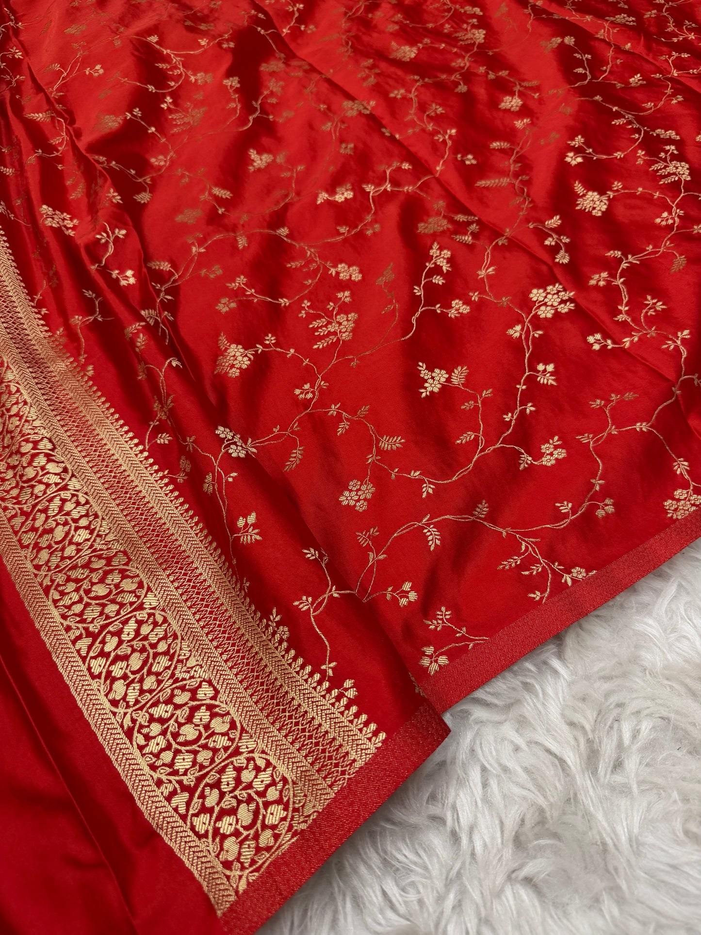 Black to Red Banarasi Mashru Silk Saree