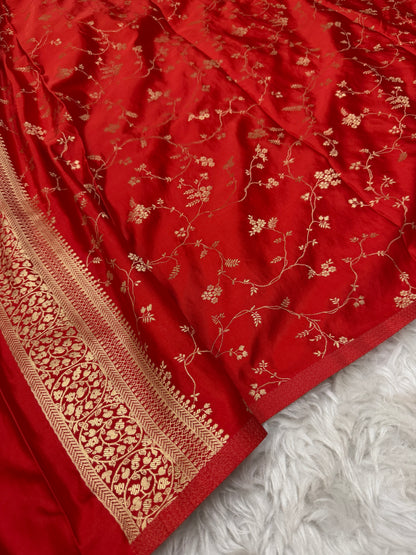 Black to Red Banarasi Mashru Silk Saree