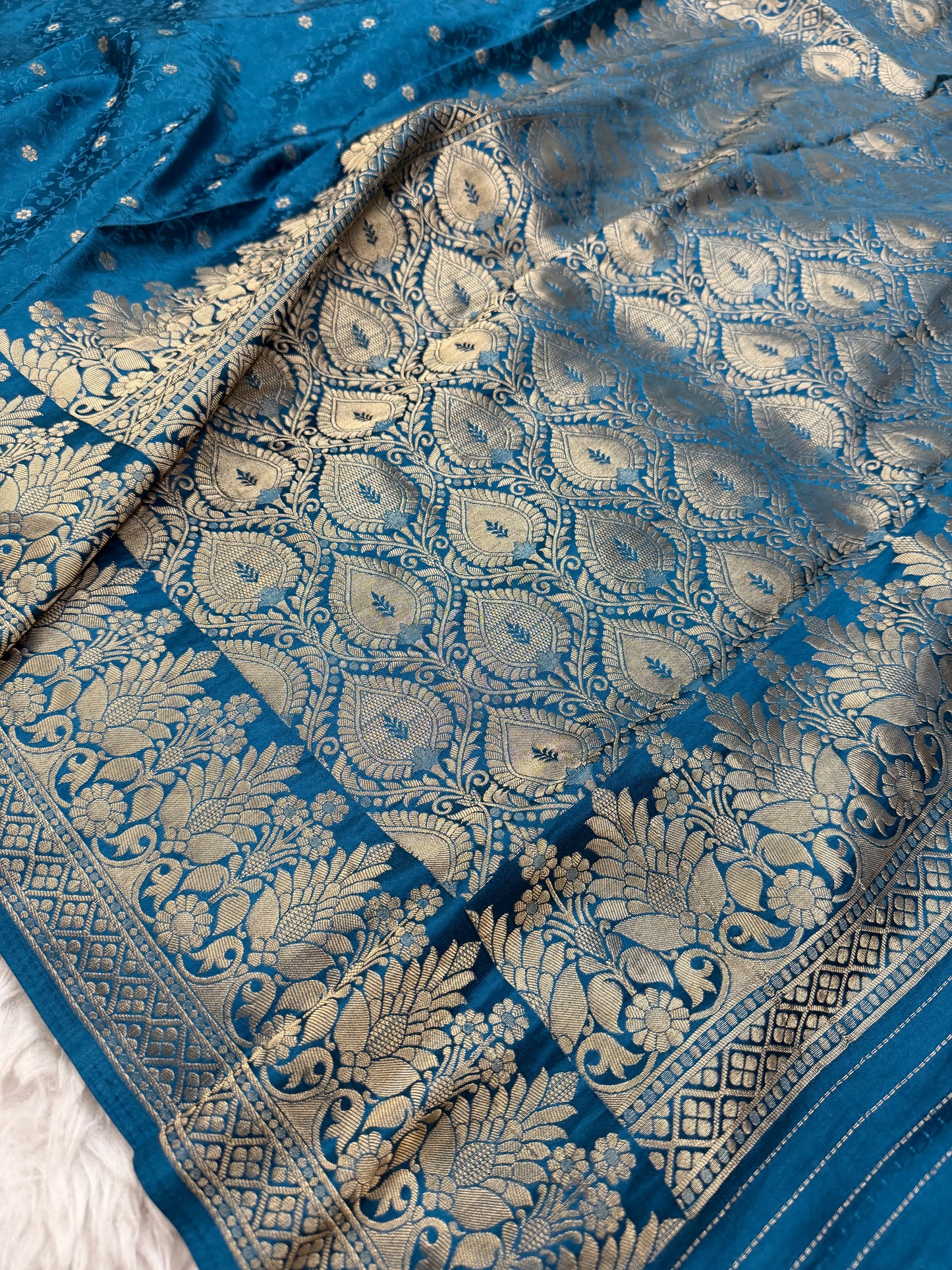 Cobalt Blue Banarasi Mashru Silk Saree