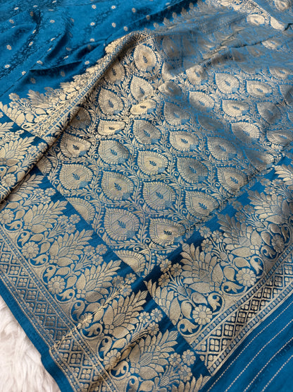 Cobalt Blue Banarasi Mashru Silk Saree