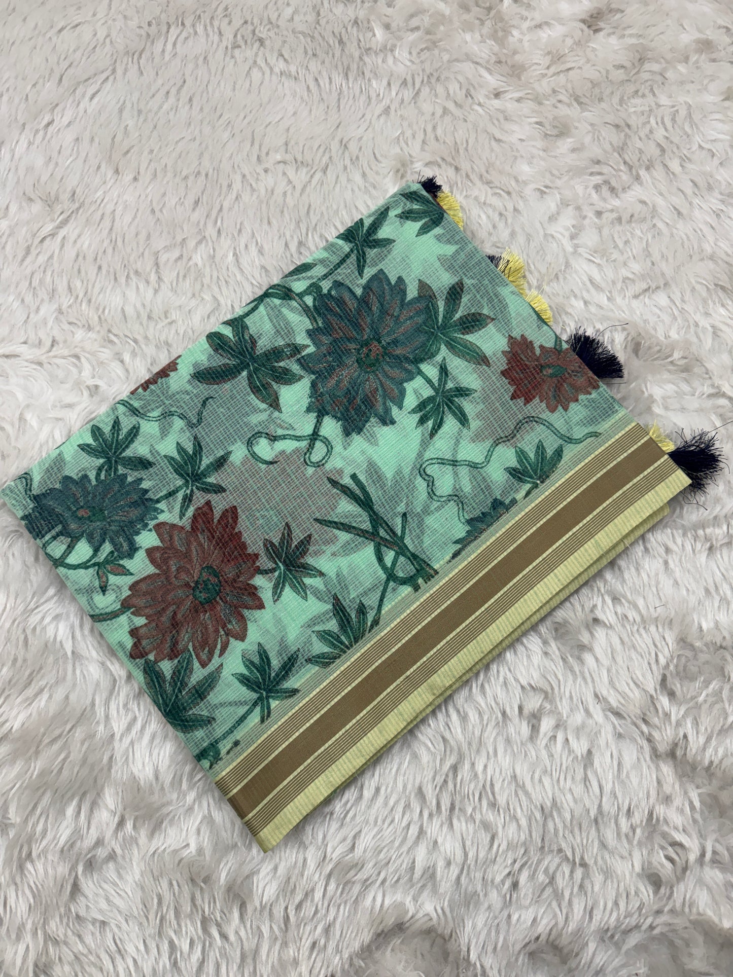 Floral Print Cotton Kota Doria Saree