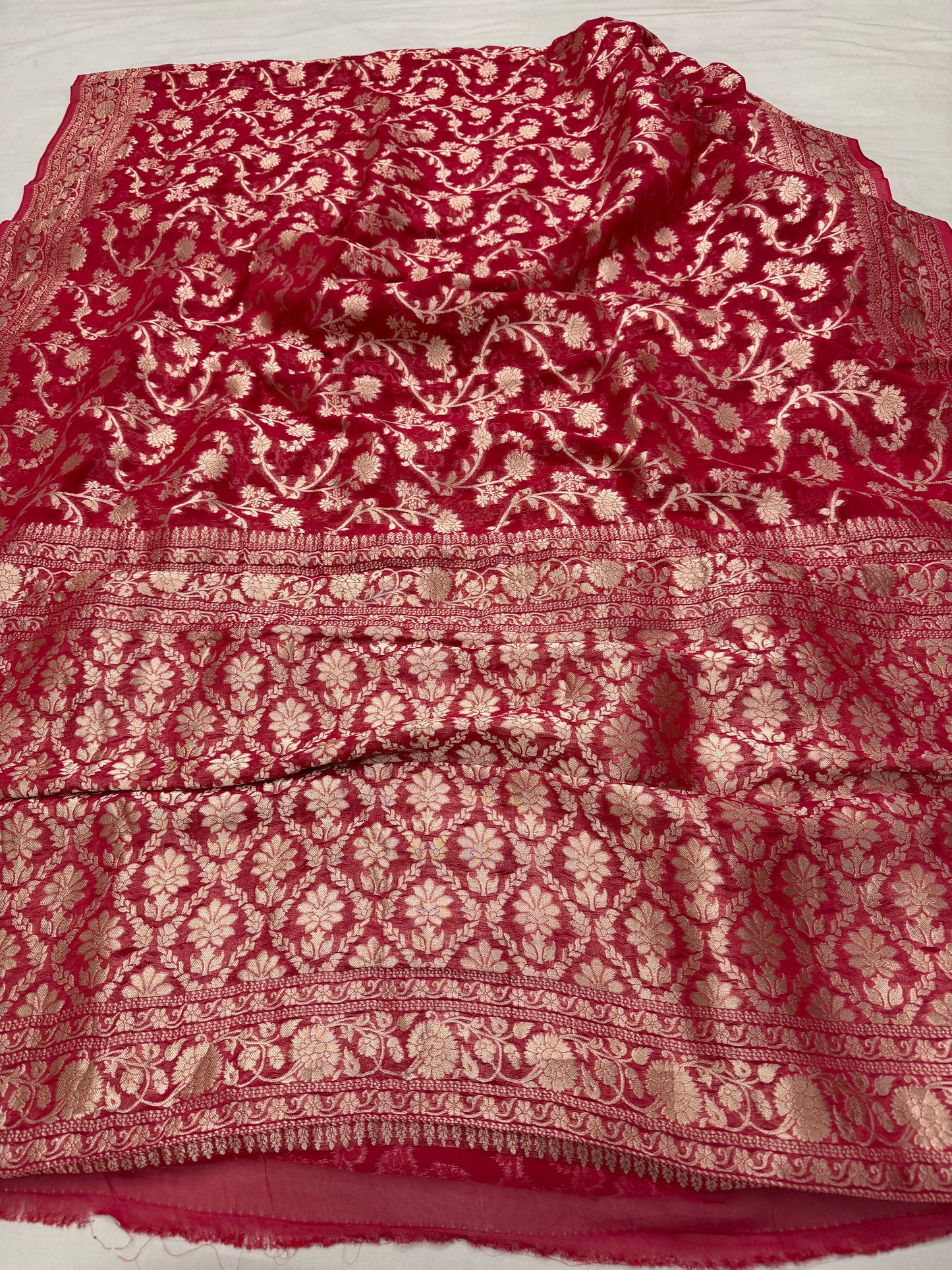 Crimson Red Banarasi Viscose Khaddi Georgette Saree