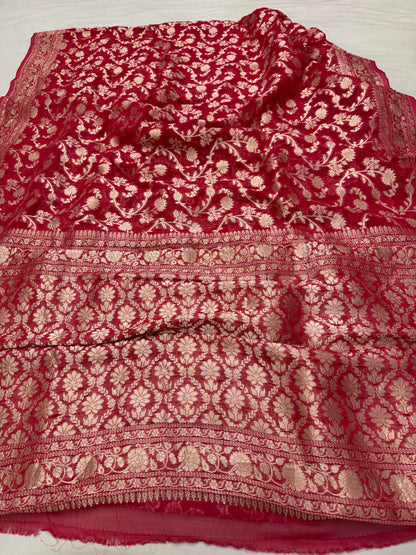 Crimson Red Banarasi Viscose Khaddi Georgette Saree