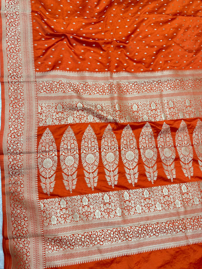 Burnt Orange Banarasi Mashru Silk Saree