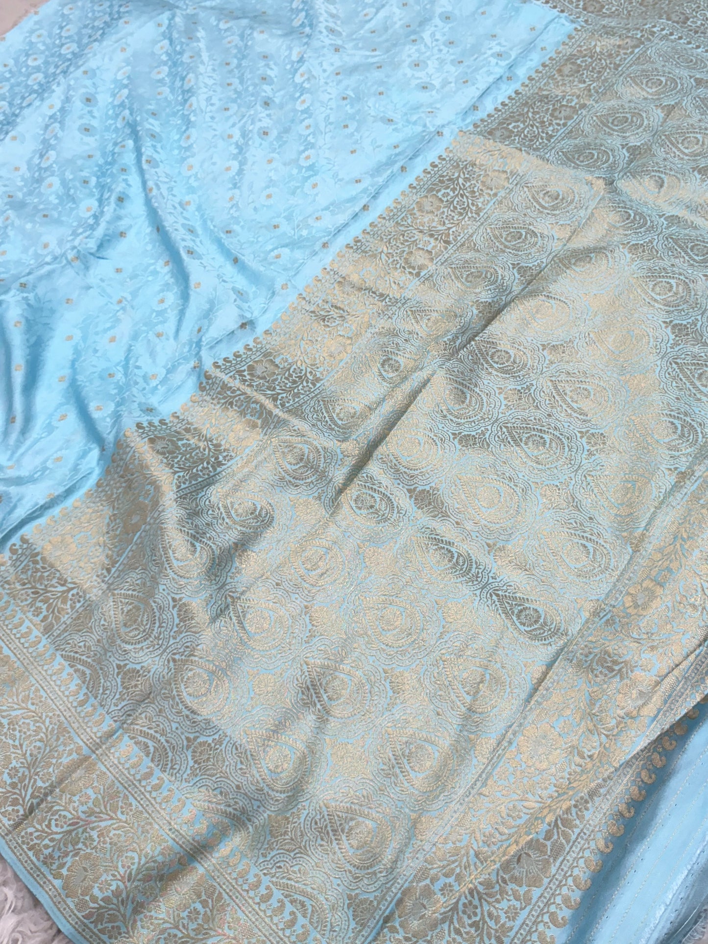 Sky Blue Banarasi Mashru Silk Saree