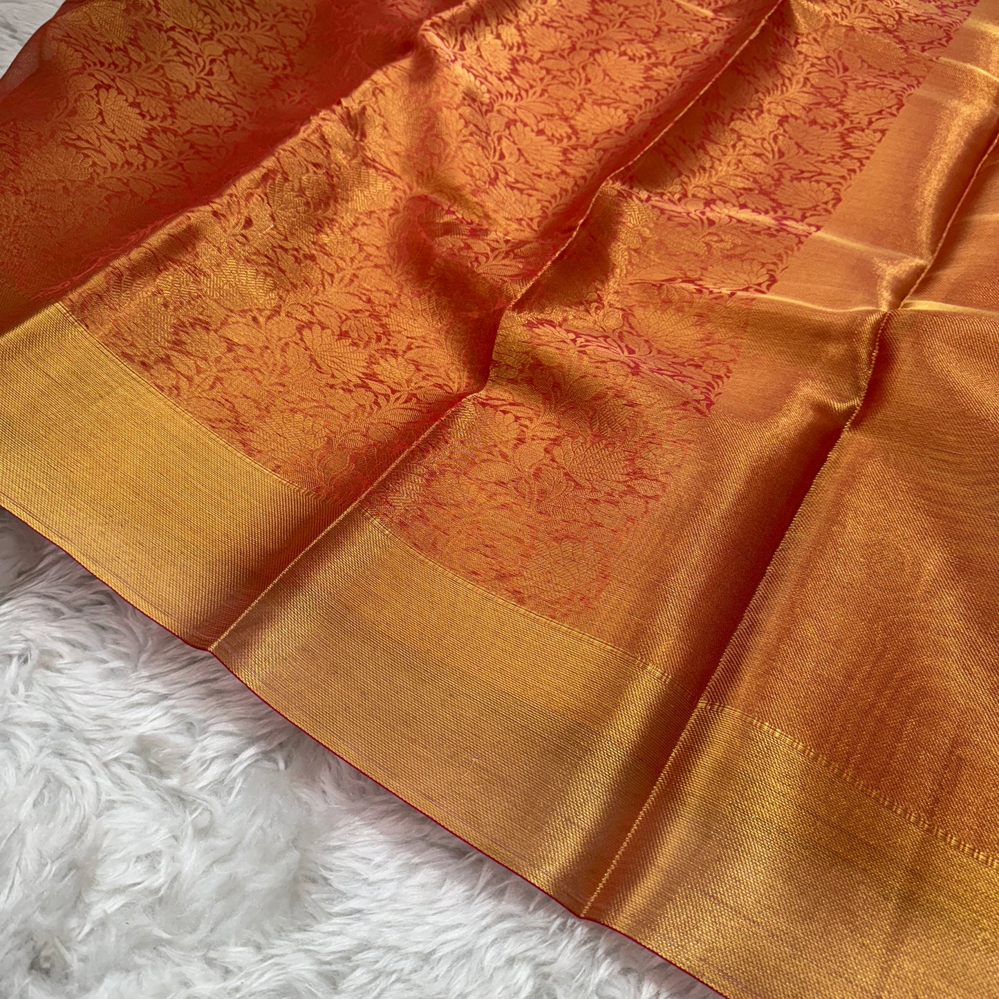 Golden Red Kanjivaram Kora Tissue Silk Saree