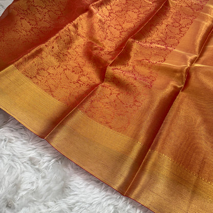 Golden Red Kanjivaram Kora Tissue Silk Saree