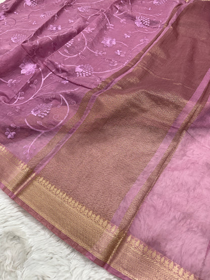 Mauve Mul Chanderi Chikankari Saree