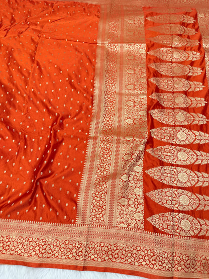 Burnt Orange Banarasi Mashru Silk Saree