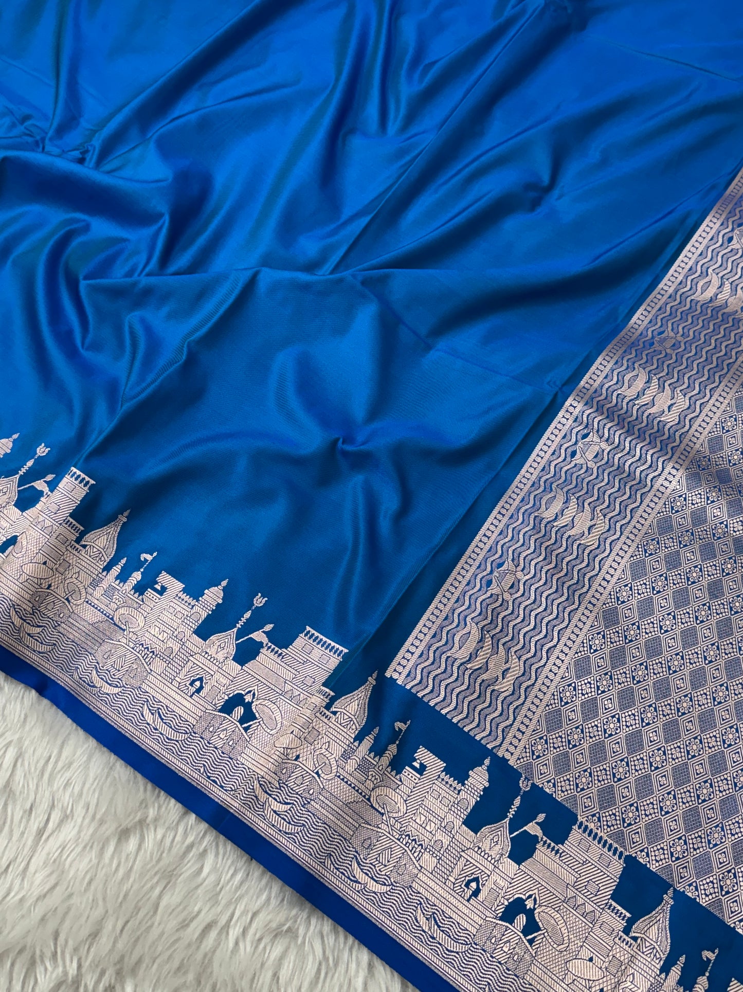 Royal Blue Kashi Ghat Banarasi Satin Katan Silk Saree