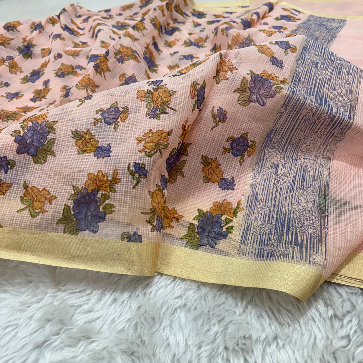 Floral Print Cotton Kota Doria Saree