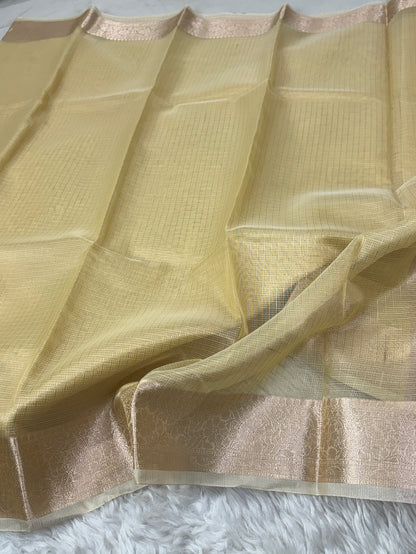 Lemon Yellow Tissue Silk Banarasi Border Saree