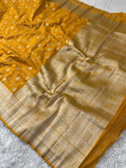 Mustard Yellow Banarasi Crepe Georgette Saree