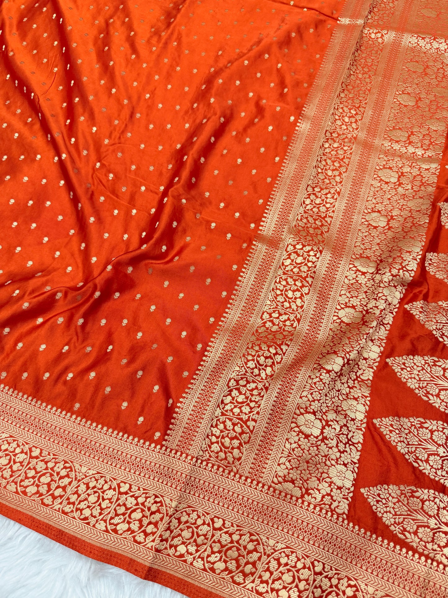 Burnt Orange Banarasi Mashru Silk Saree